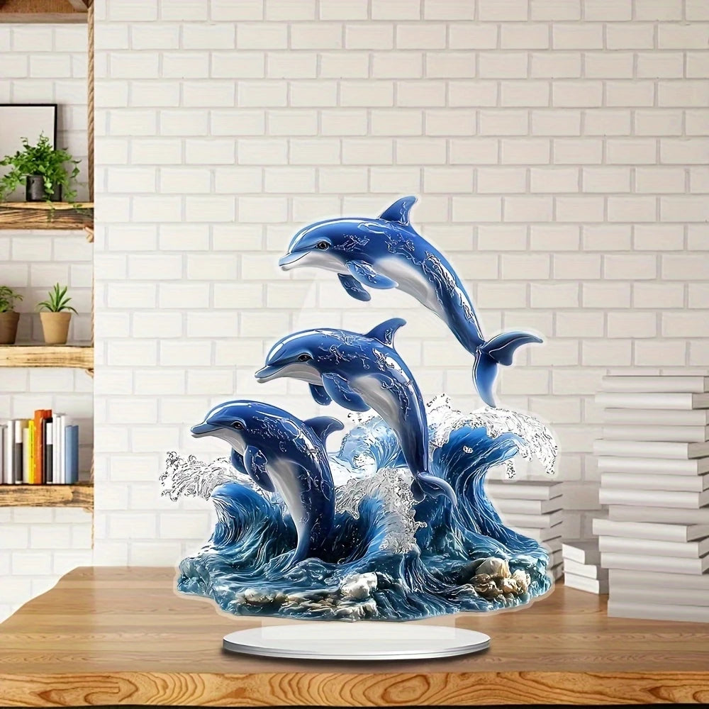 1pc Acrylic Dolphin Duo Wall Plaque, Animal Theme Bedroom Decoration, Indoor Use, Versatile Sign for Office Desk & Living Room,