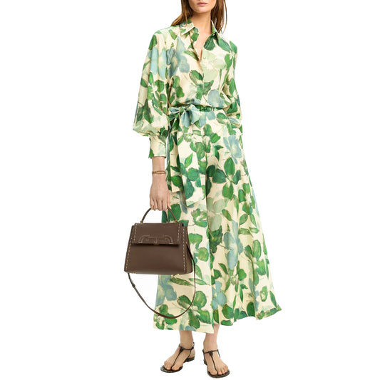 Dresses Women's New Belted Chiffon Print V-neck